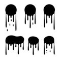 Round Black Current Paint Drips or Circle Stains Collection Isolated