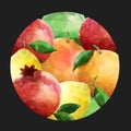 Round black frame with fruit background