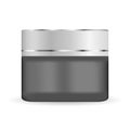 Round black matt glass jar with plastic lid for cosmetics - body cream, butter, scrub, bath salt, gel, skin care, powder. Realisti Royalty Free Stock Photo