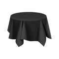 Round black product podium display with fabric drapery cover