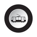 Round black, white button icon - tram, streetcar