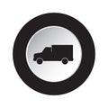 Round black, white button icon - van car Royalty Free Stock Photo