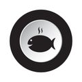 Round black, white icon - grilling fish with smoke