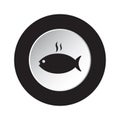 Round black, white icon - grilling fish with smoke