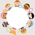 Round blank banner and children tennis players. Vector illustration