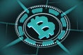 Blue bitcoin emblem