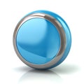 Round blue button with metal borde 3d illustration Royalty Free Stock Photo