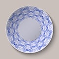 Round blue floral ornament ethnic style. Pattern shown on the ceramic plate. Royalty Free Stock Photo