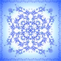 Round blue folk flower ornament - vector illustration Royalty Free Stock Photo