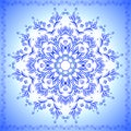 Round blue folk flower ornament - vector illutration Royalty Free Stock Photo