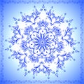 Round blue folk flower ornament - vector illutration Royalty Free Stock Photo