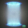 Round blue glow rays night scene with sparks on transparent background. Empty light effect podium. Disco club dance Royalty Free Stock Photo