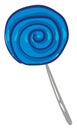 Round blue lollipop with grey stick, vector or color illustration