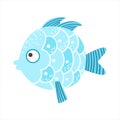 Round Blue Scaled Fantastic Colorful Aquarium Fish, Tropical Reef Aquatic Animal