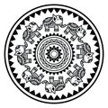 Indian mandala with elephants and abstract shapes, Mehndi