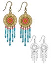 Bright round boho-style earrings with beaded pendants