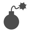 Round bomb solid icon. Dynamite with lite lighted fuse symbol, glyph style pictogram on white background. Warfare or Royalty Free Stock Photo