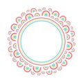 Round border frame garland with colorful rainbows and circles. Isolated vector illustration.