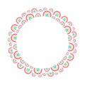 Round border frame garland with cute rainbows. Isolated vector on white background. Royalty Free Stock Photo