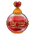 Round bottle with perfume or elixir and heart for valentine day