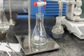 Round bottom flask and Burette clamp Royalty Free Stock Photo