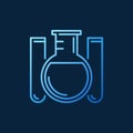 Round-bottom flask and test tubes outline vector blue icon Royalty Free Stock Photo