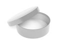 Round box. Open gray carton with lid. 3d rendering illustration