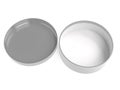 Round box. Open gray carton with lid. 3d rendering illustration