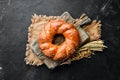 Round braided loaf of bread flour. Top view.