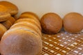 Round bread sold on the counter at the baker\'s shop Royalty Free Stock Photo