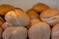 Round bread sold on the counter at the baker\'s shop Royalty Free Stock Photo