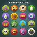 Round Bright Icons with Long Shadow: Halloween