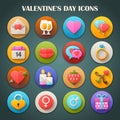 Round Bright Icons with Long Shadow: Valentines Day