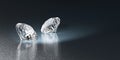 Round brilliant diamonds couple places on glossy background 3D rendering