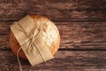 round buckwheat bread on a wooden background