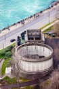 Round building. Niagara Falls. Sidewalk.