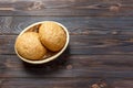 Round buns with seeds. Bread in the basket. Freshly baked bread rolls with seed