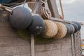 round buoys as ram protection on ship