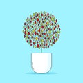 round bush plant with red and yellow leaves in white flowerpot with shadow color vector illustration