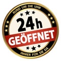 round business button - open 24 hours (german Royalty Free Stock Photo