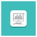 Round Button for analytics, processing, dashboard, data, stats Line icon Turquoise Background