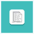 Round Button for Code, coding, doc, programming, script Line icon Turquoise Background Royalty Free Stock Photo