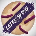 Button with Skin Patches, Bacillus and Splatter Promoting Leprosy Day, Vector Illustration