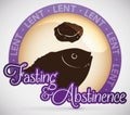 Round Button with Fasting Menu for Lent Celebration, Vector Illustration