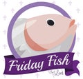 Round Button with Fish Design for Traditional Friday in Lent, Vector Illustration