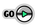 Round button for go playing game or icon for play video. Grey, white and green color.