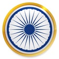 Golden button with Ashoka Chakra wheel inside of it, Vector illustration