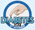 Round Button with Hand Taking Sugar Test for Diabetes Day, Vector Illustration