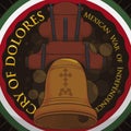 Hidalgo`s Bell and Button with Bokeh Promoting Mexican Independence Day, Vector Illustration