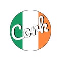 Round button Icon of national flag of Ireland with green, white and orange colors and inscription of city name Cork Royalty Free Stock Photo